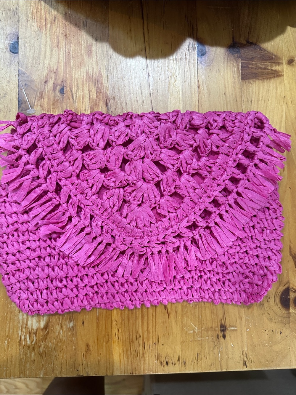 Melrose and Market Hot Pink Handwoven Crochet Clutch